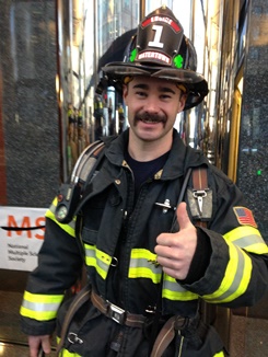 Firefighter thumbs up, Climb to the Top Boston 2016